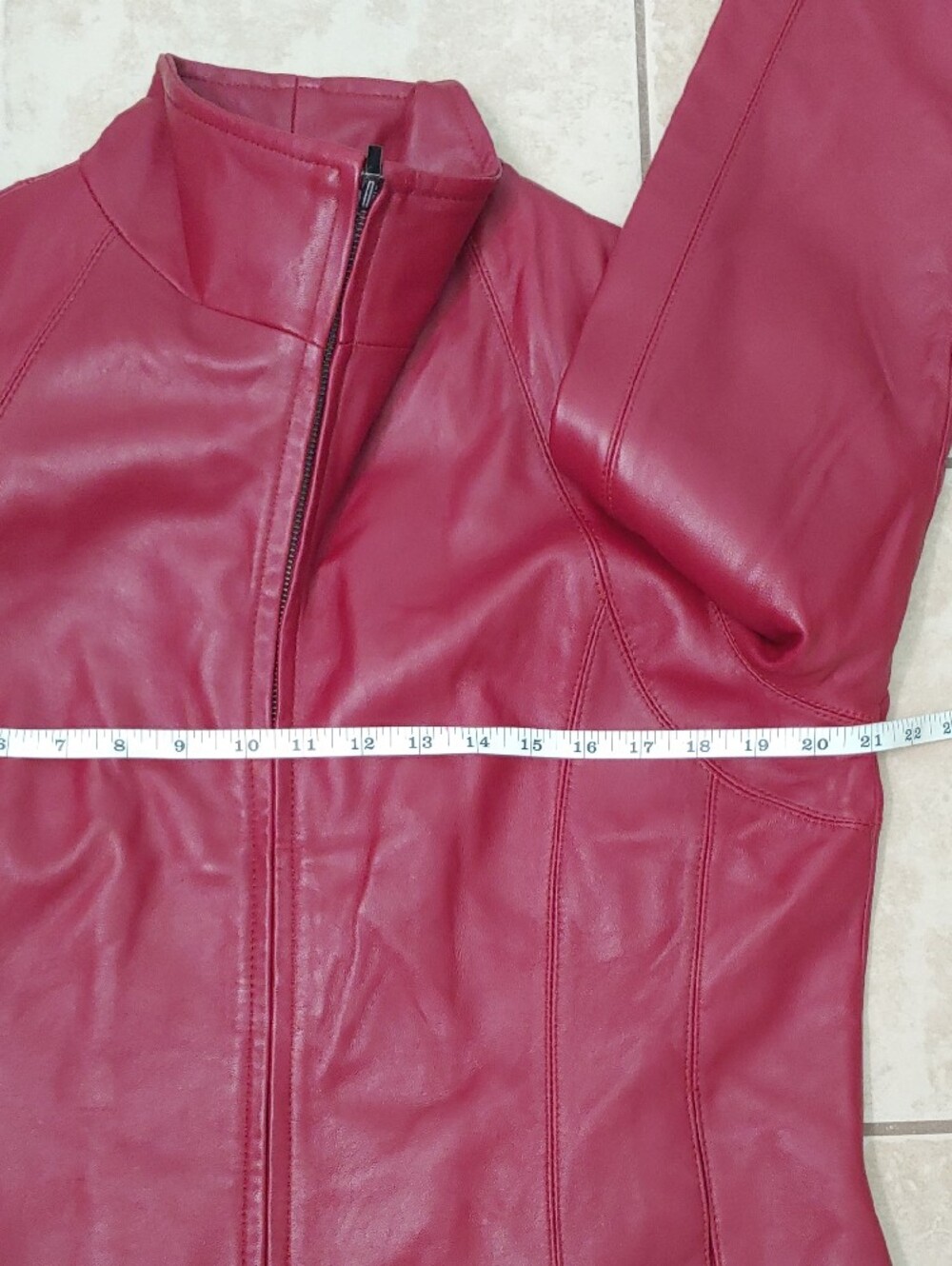Nine West Real Red Leather Jacket Women's Moto Full Zip Size L - Picture 5 of 8